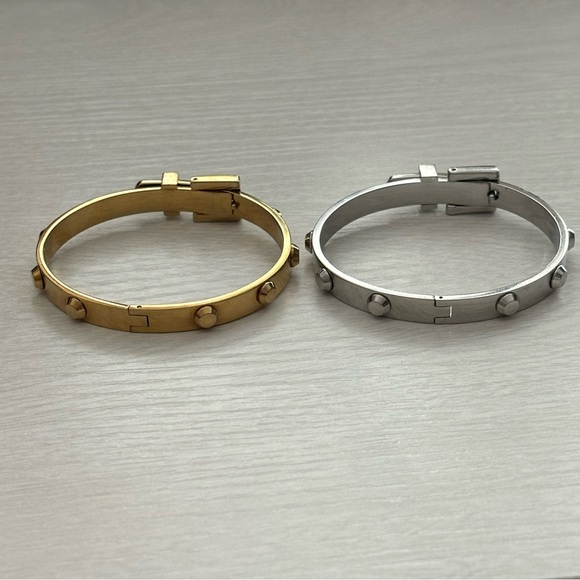 michael kors silver and gold buckle bangles - set of 2 - Picture 3 of 4